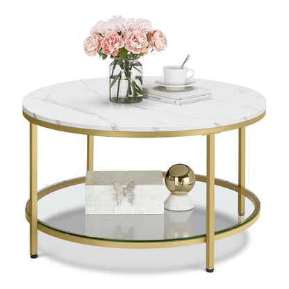 Faux Marble Round Coffee Table with Storage Shelf Marble Black and Ink Black - image 7