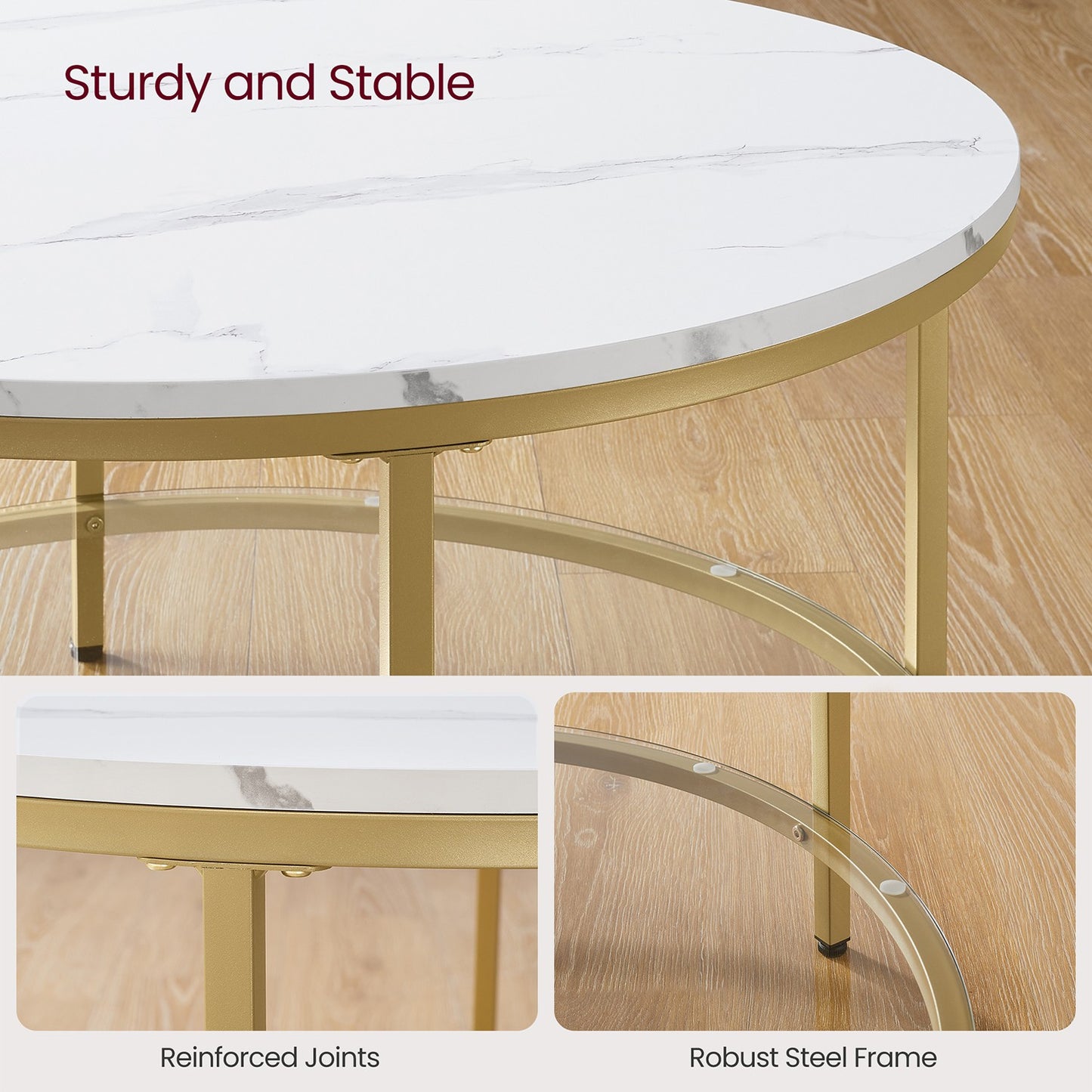 Faux Marble Round Coffee Table with Storage Shelf Marble Black and Ink Black - image 11