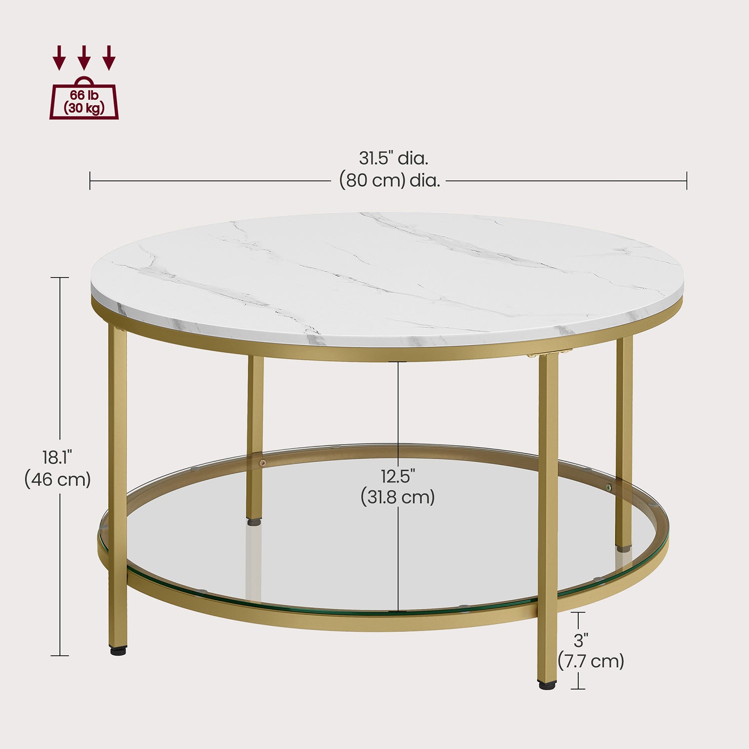 Faux Marble Round Coffee Table with Storage Shelf Marble Black and Ink Black - image 12