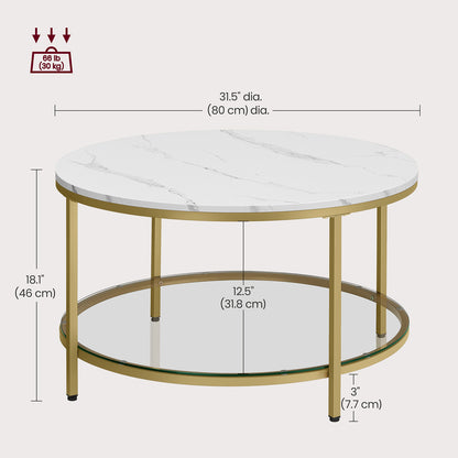 Faux Marble Round Coffee Table with Storage Shelf Marble Black and Ink Black - image 12