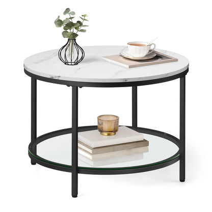 Round Coffee Table Marble White and Ink Black - image 1
