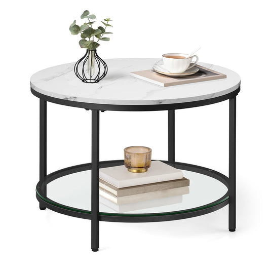 Round Coffee Table Marble White and Ink Black - image 1