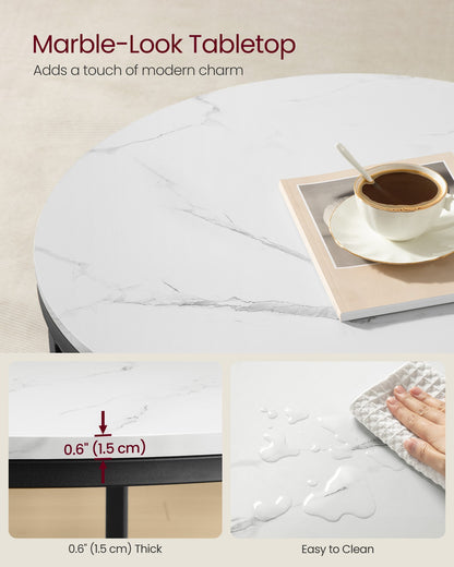 Round Coffee Table Marble White and Ink Black - image 4