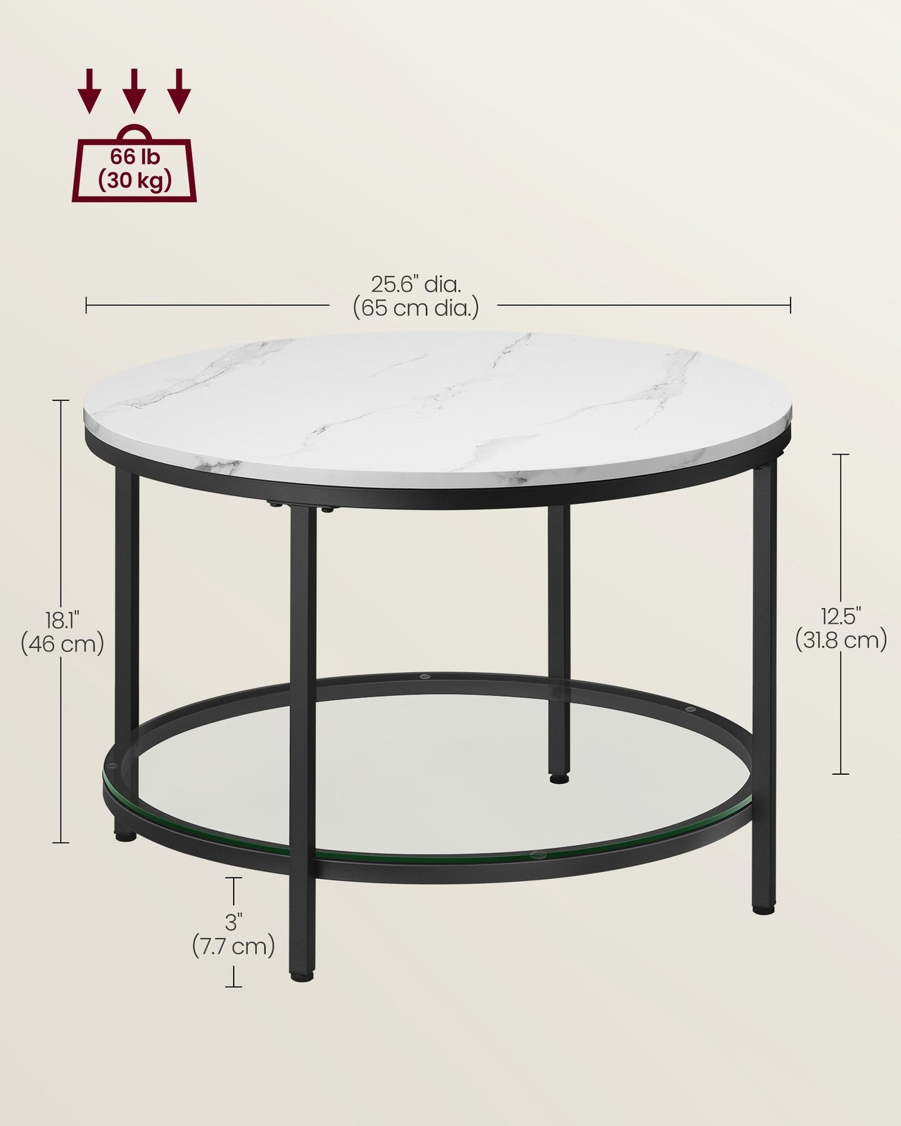 Round Coffee Table Marble White and Ink Black - image 6