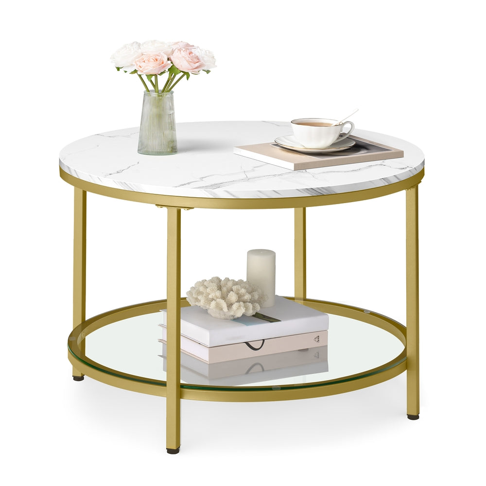 Round Coffee Table Marble White and Ink Black - image 7