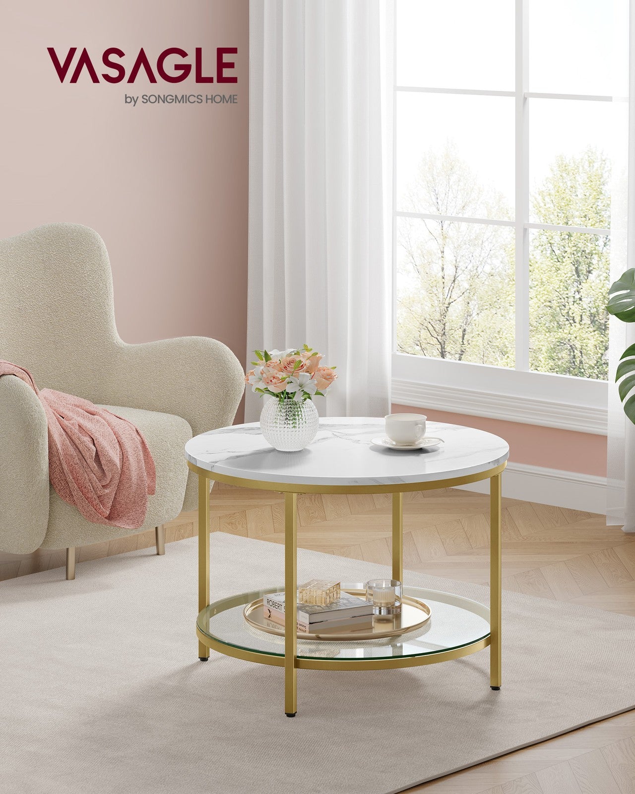Round Coffee Table Marble White and Ink Black - image 8
