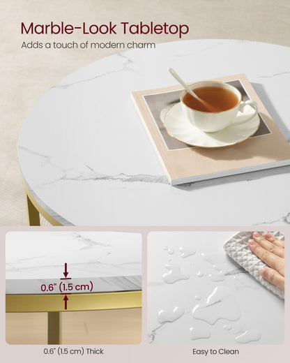 Round Coffee Table Marble White and Ink Black - image 10
