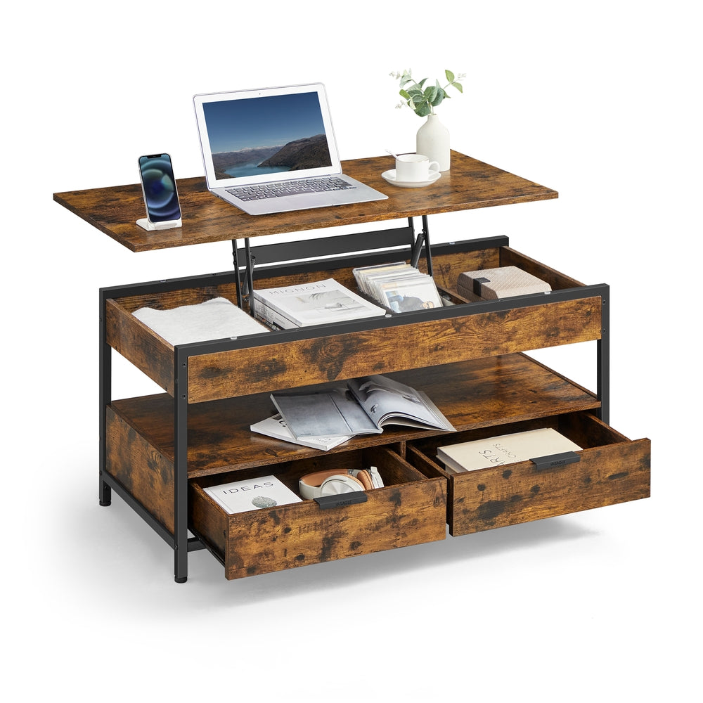 Lift Top Coffee Table with Storage Drawers Rustic Brown and Ink Black - image 1