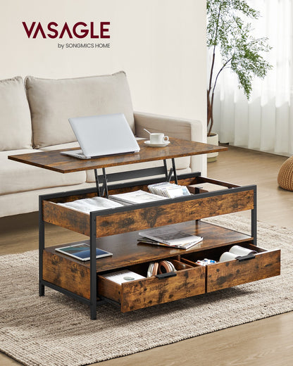 Lift Top Coffee Table with Storage Drawers Rustic Brown and Ink Black - image 2