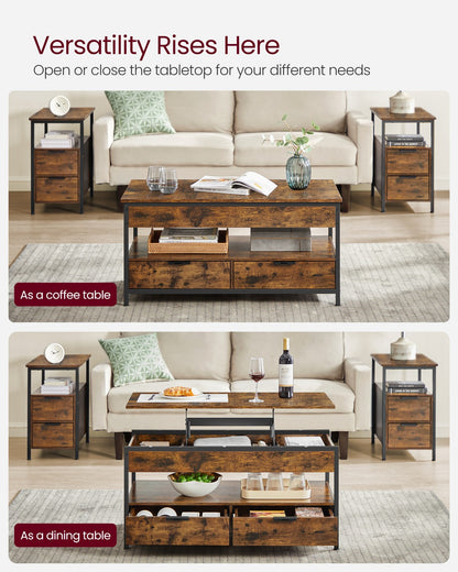 Lift Top Coffee Table with Storage Drawers Rustic Brown and Ink Black - image 3