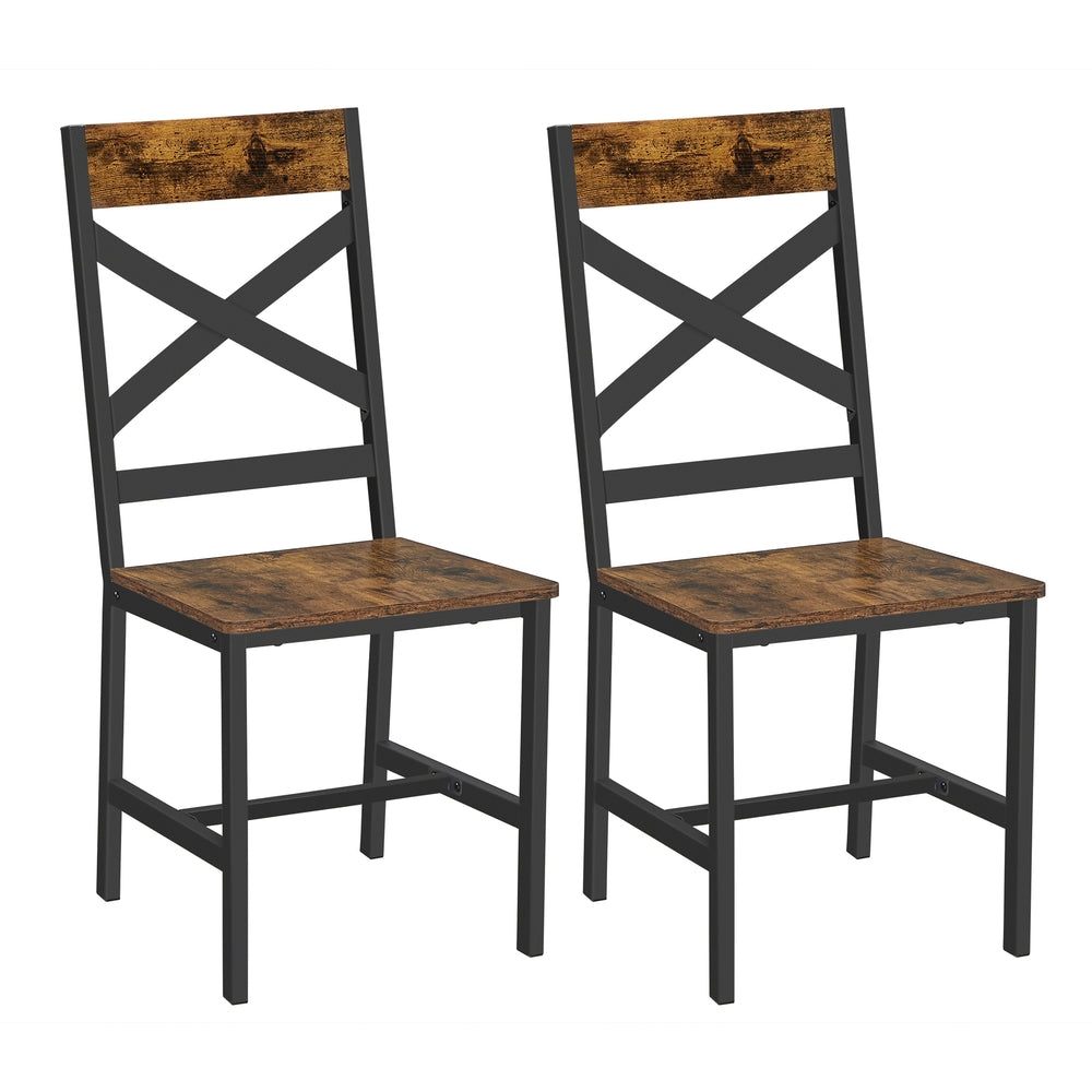 2 Industrial Dining Chairs with Steel Frame & Ergonomic Design, Rustic Brown & Black - image 1
