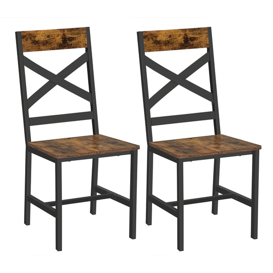 2 Industrial Dining Chairs with Steel Frame & Ergonomic Design, Rustic Brown & Black - image 1