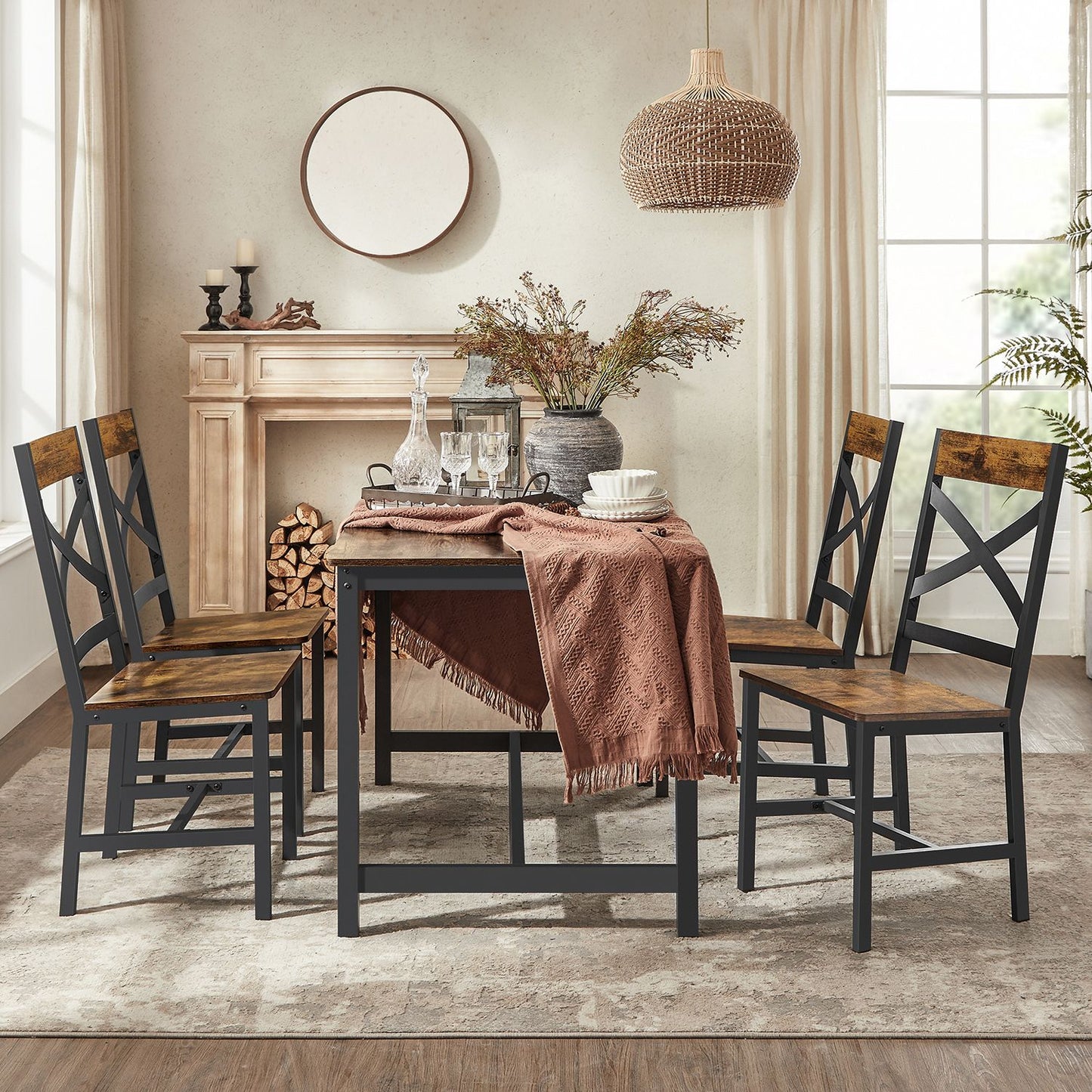 2 Industrial Dining Chairs with Steel Frame & Ergonomic Design, Rustic Brown & Black - image 2