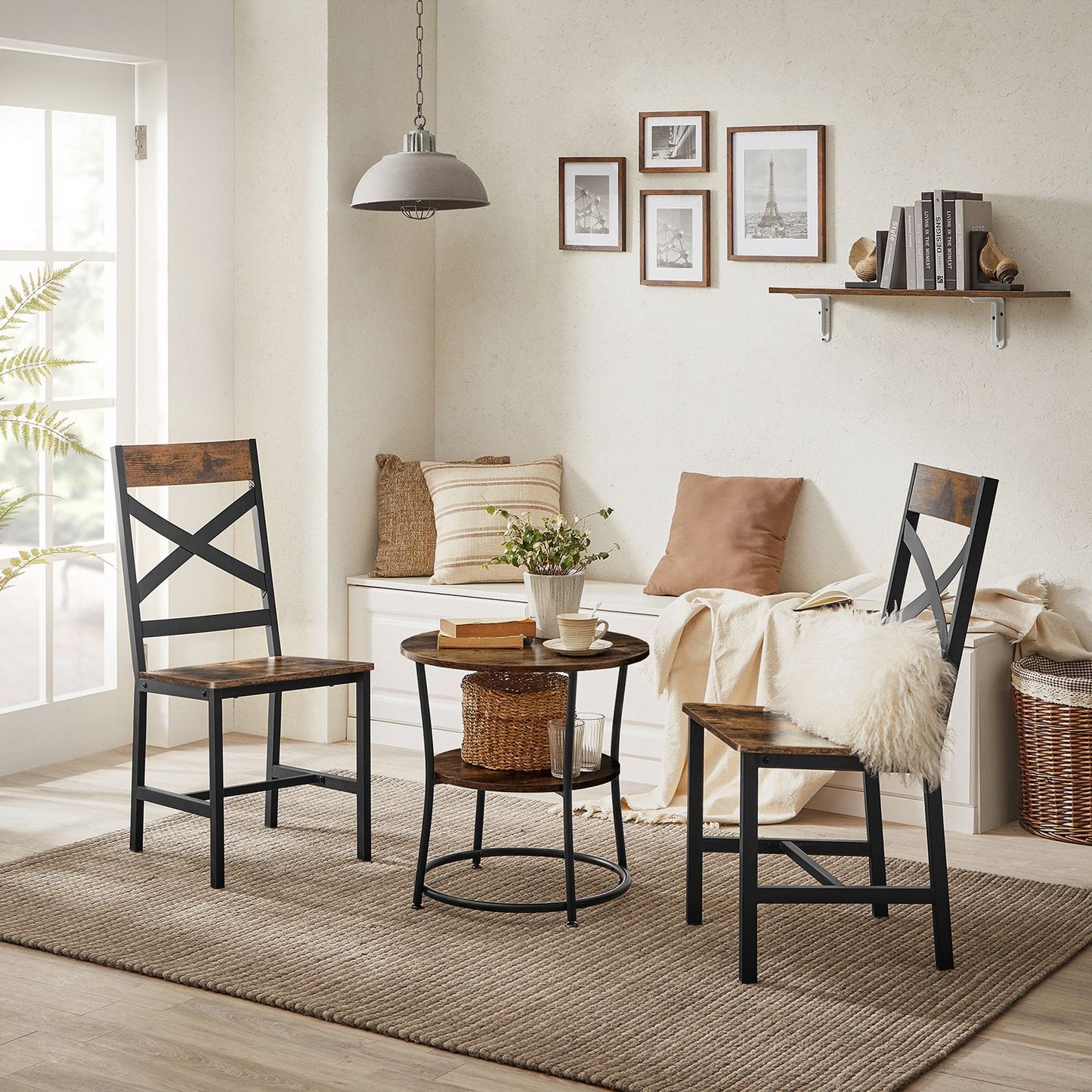2 Industrial Dining Chairs with Steel Frame & Ergonomic Design, Rustic Brown & Black - image 3