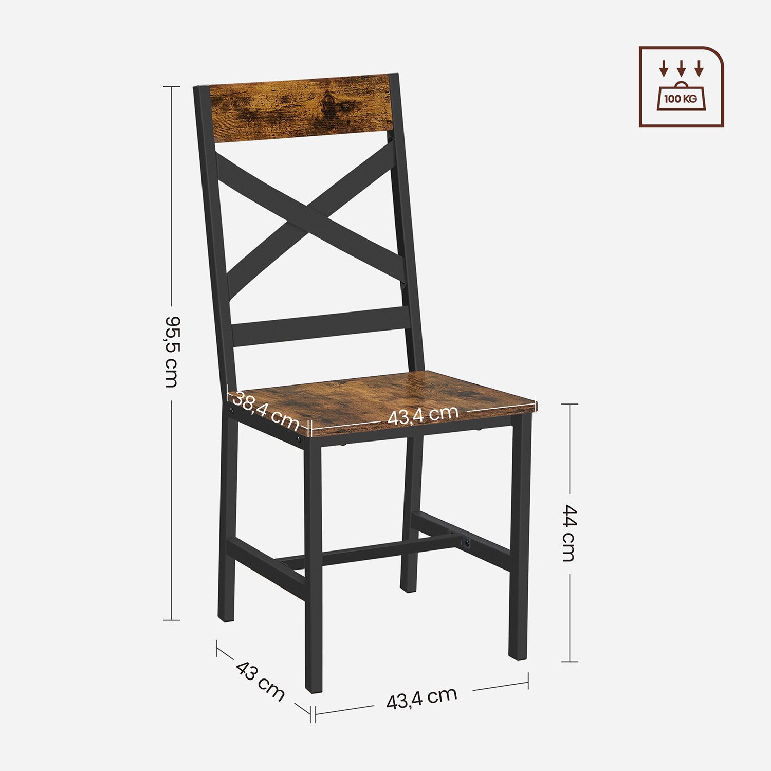 2 Industrial Dining Chairs with Steel Frame & Ergonomic Design, Rustic Brown & Black - image 7