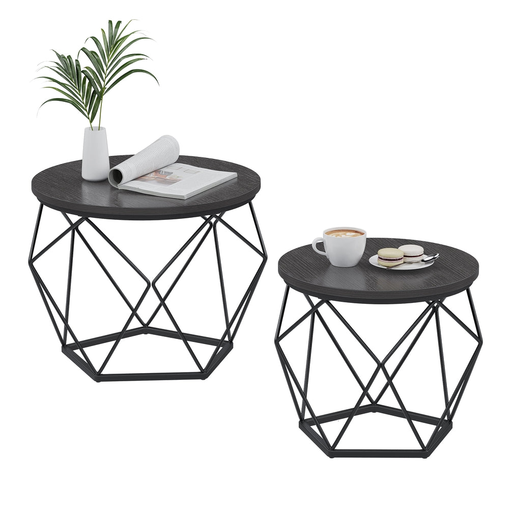 Round Coffee Table Set of 2 Black - image 1