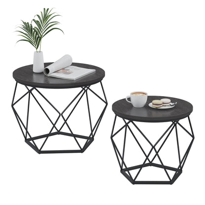 Round Coffee Table Set of 2 Black - image 1