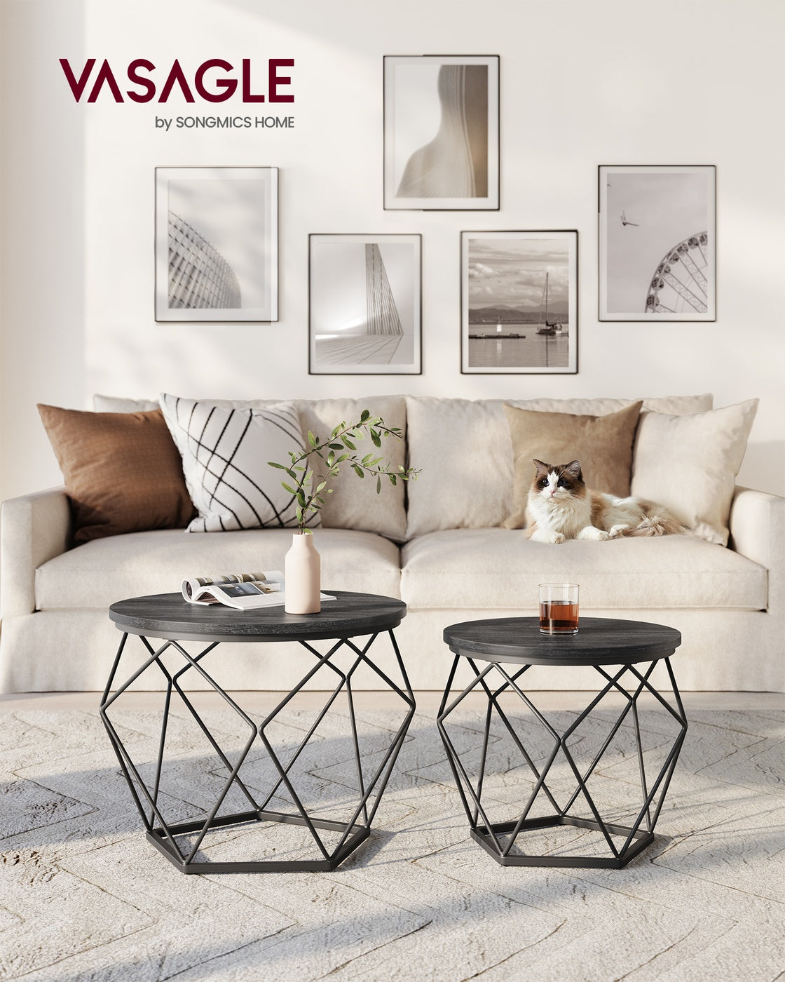 Round Coffee Table Set of 2 Black - image 3