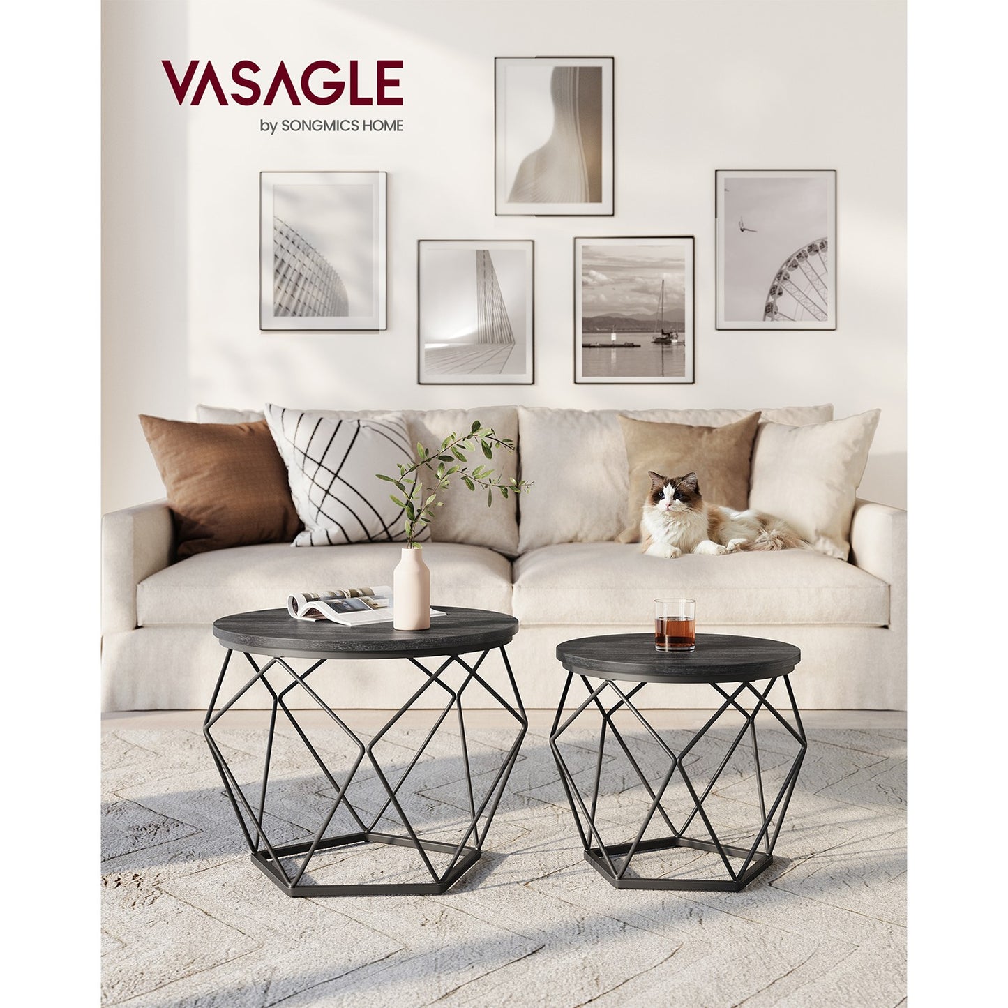 Round Coffee Table Set of 2 Black - image 4
