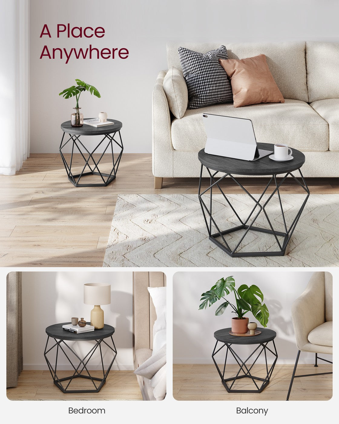 Round Coffee Table Set of 2 Black - image 5
