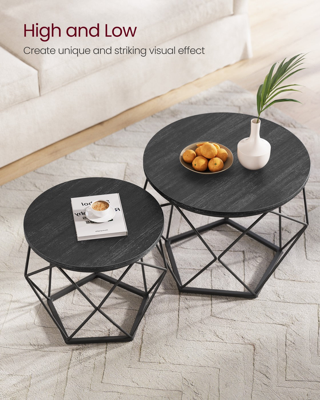Round Coffee Table Set of 2 Black - image 6