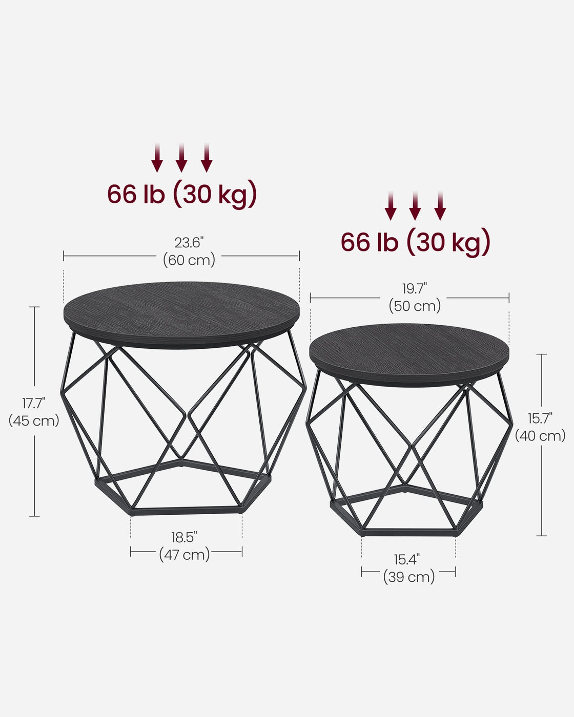 Round Coffee Table Set of 2 Black - image 8
