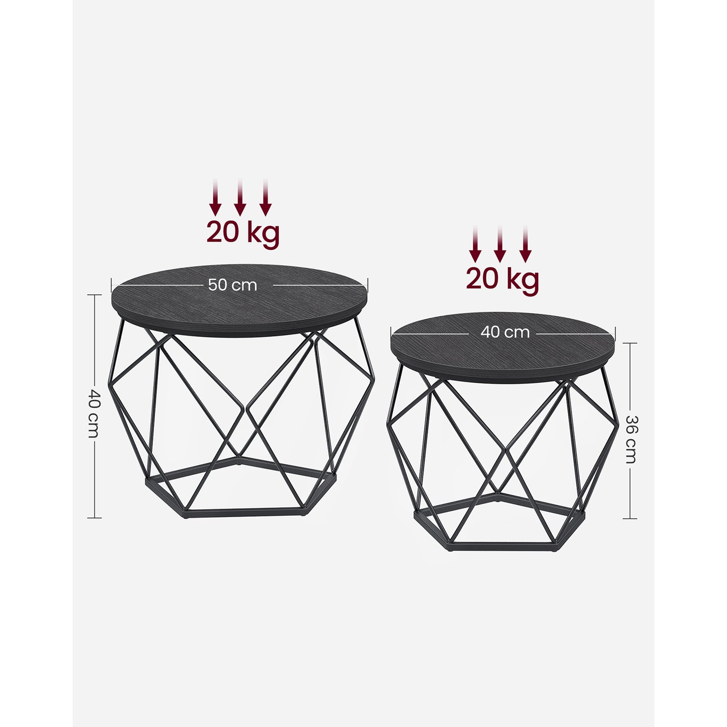 Round Coffee Table Set of 2 Black - image 9