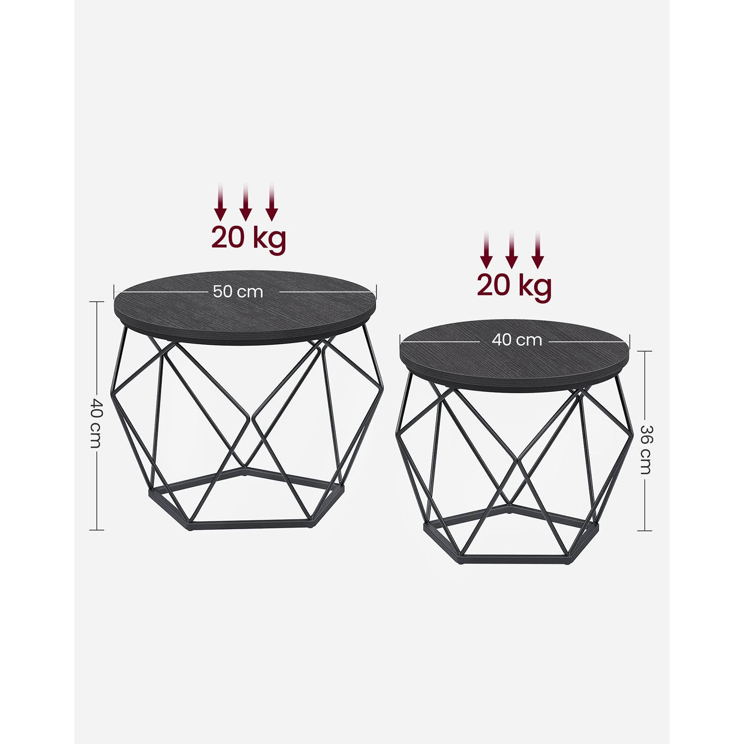 Round Coffee Table Set of 2 Black - image 9