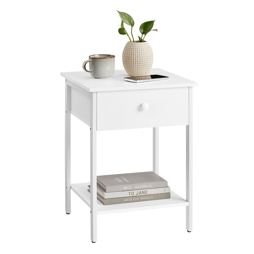 Bedside Table with Drawer and Shelf Matte White - image 1
