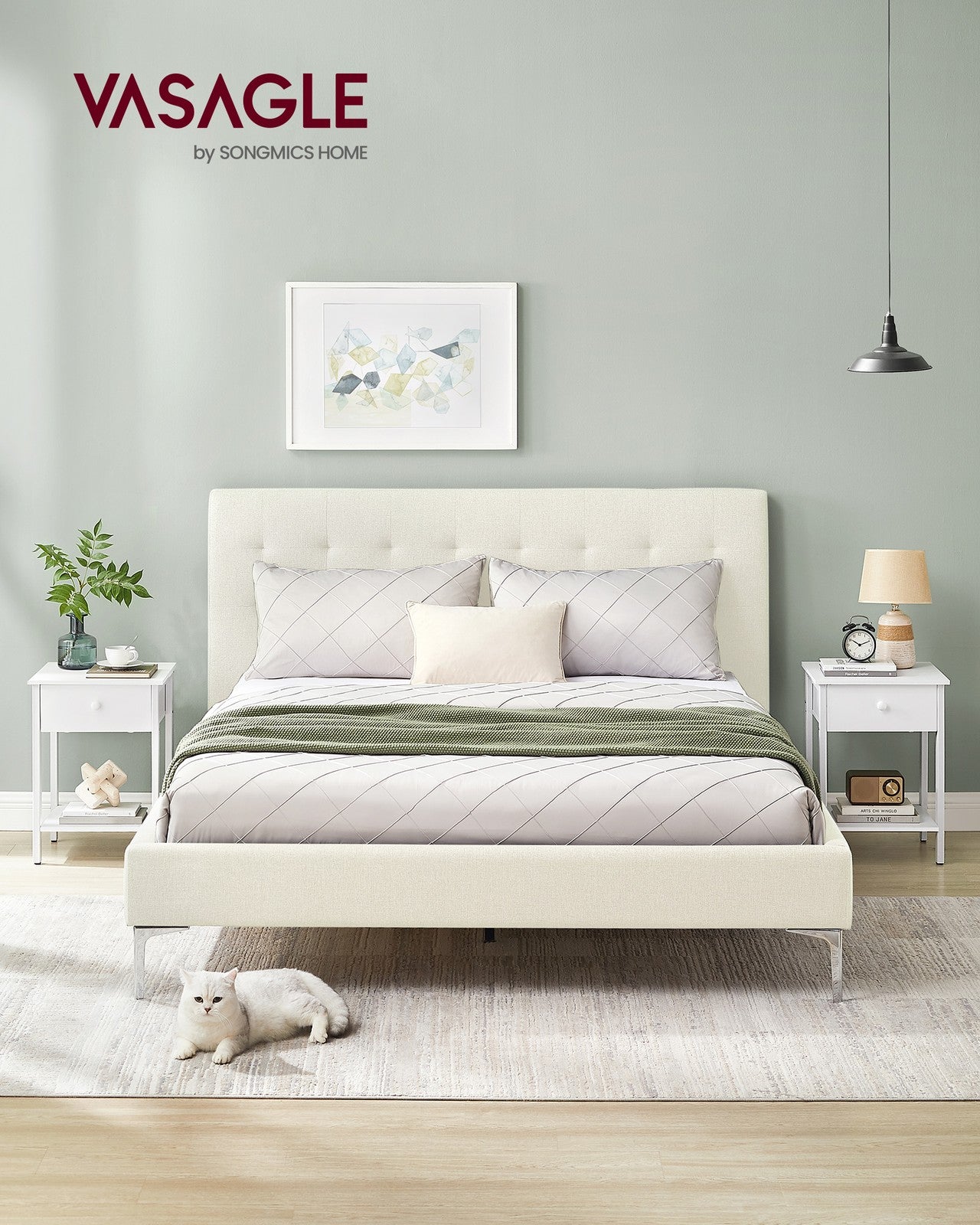 Bedside Table with Drawer and Shelf Matte White - image 2