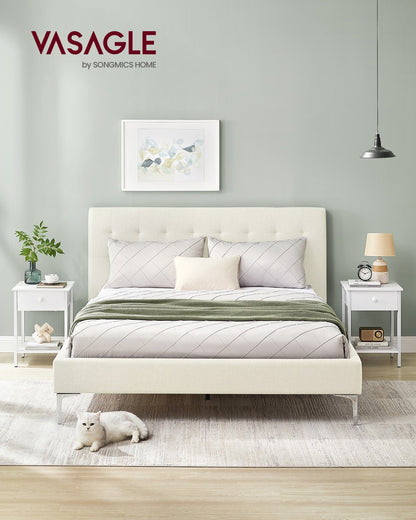 Bedside Table with Drawer and Shelf Matte White - image 2