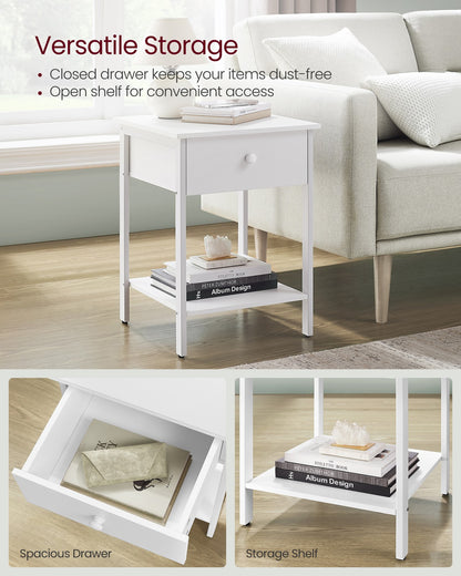 Bedside Table with Drawer and Shelf Matte White - image 3