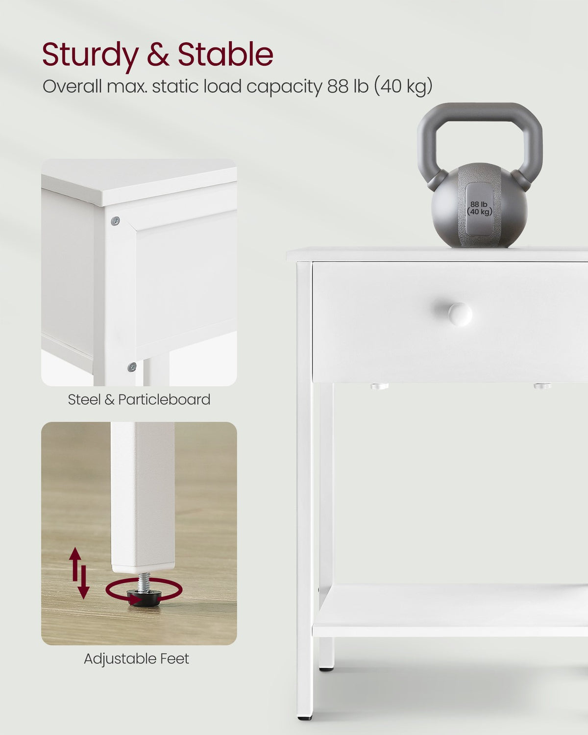 Bedside Table with Drawer and Shelf Matte White - image 4