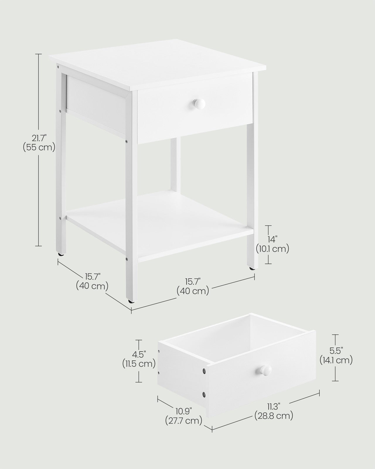 Bedside Table with Drawer and Shelf Matte White - image 5