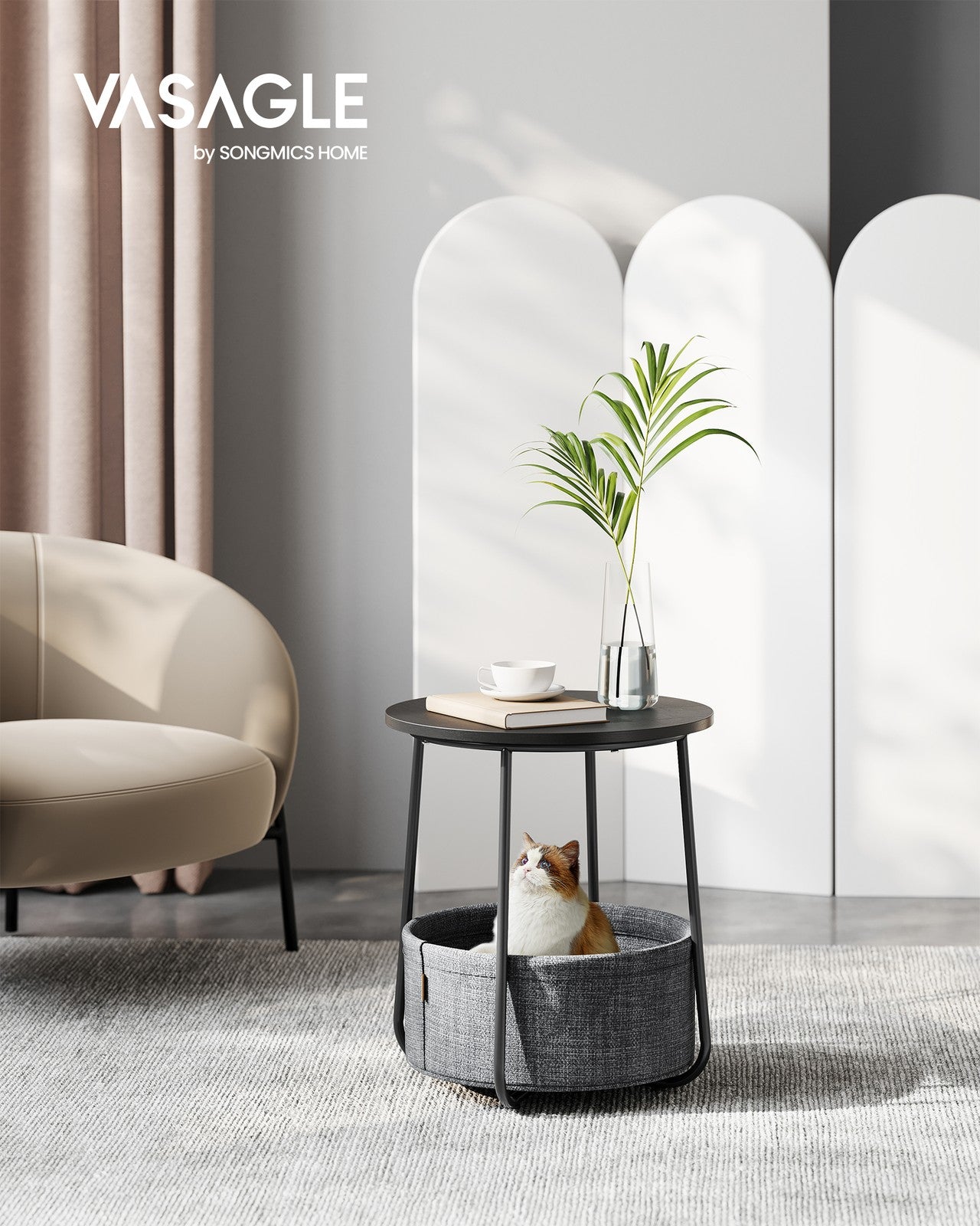 Round End Table with Fabric Basket - image 10