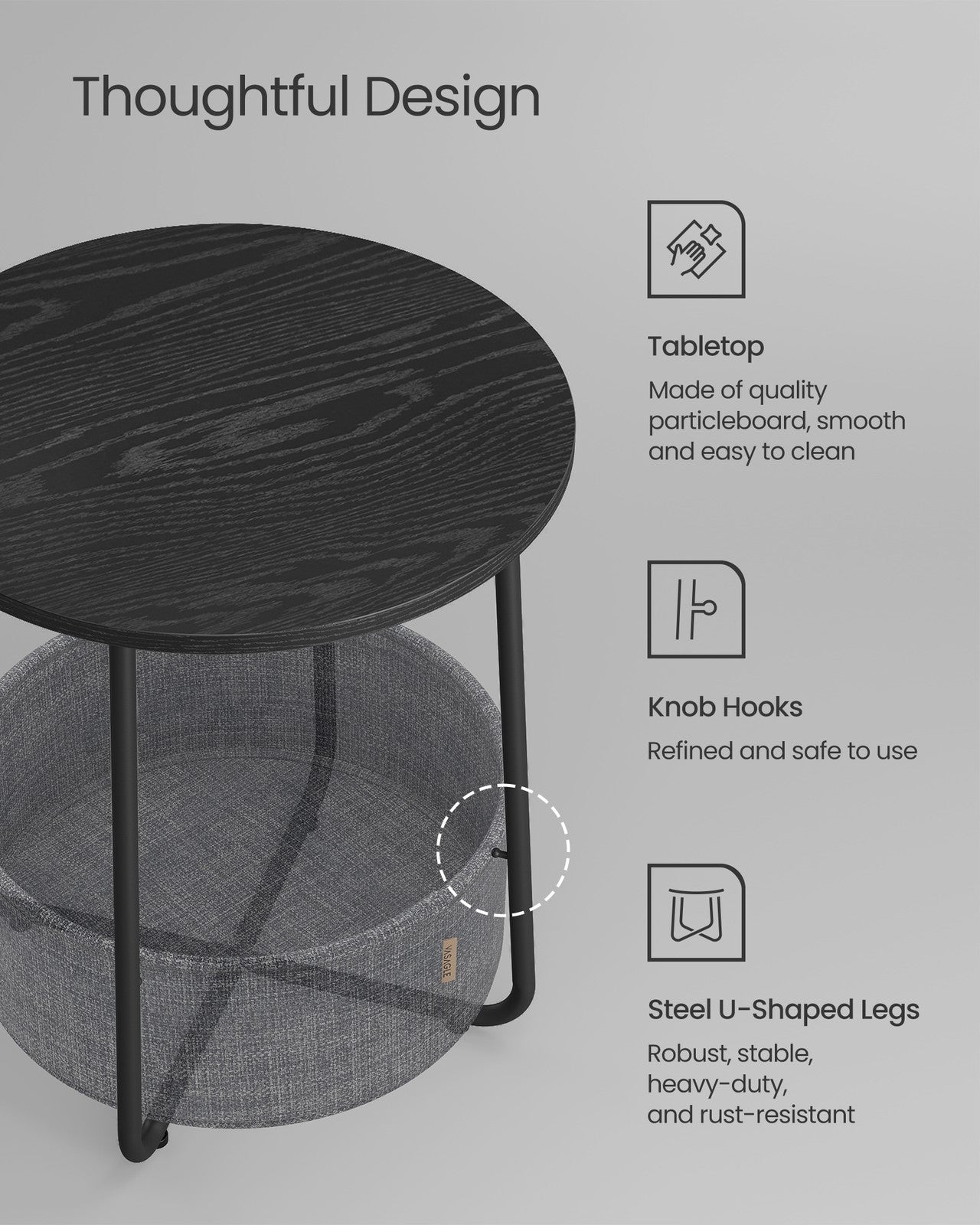 Round End Table with Fabric Basket - image 13