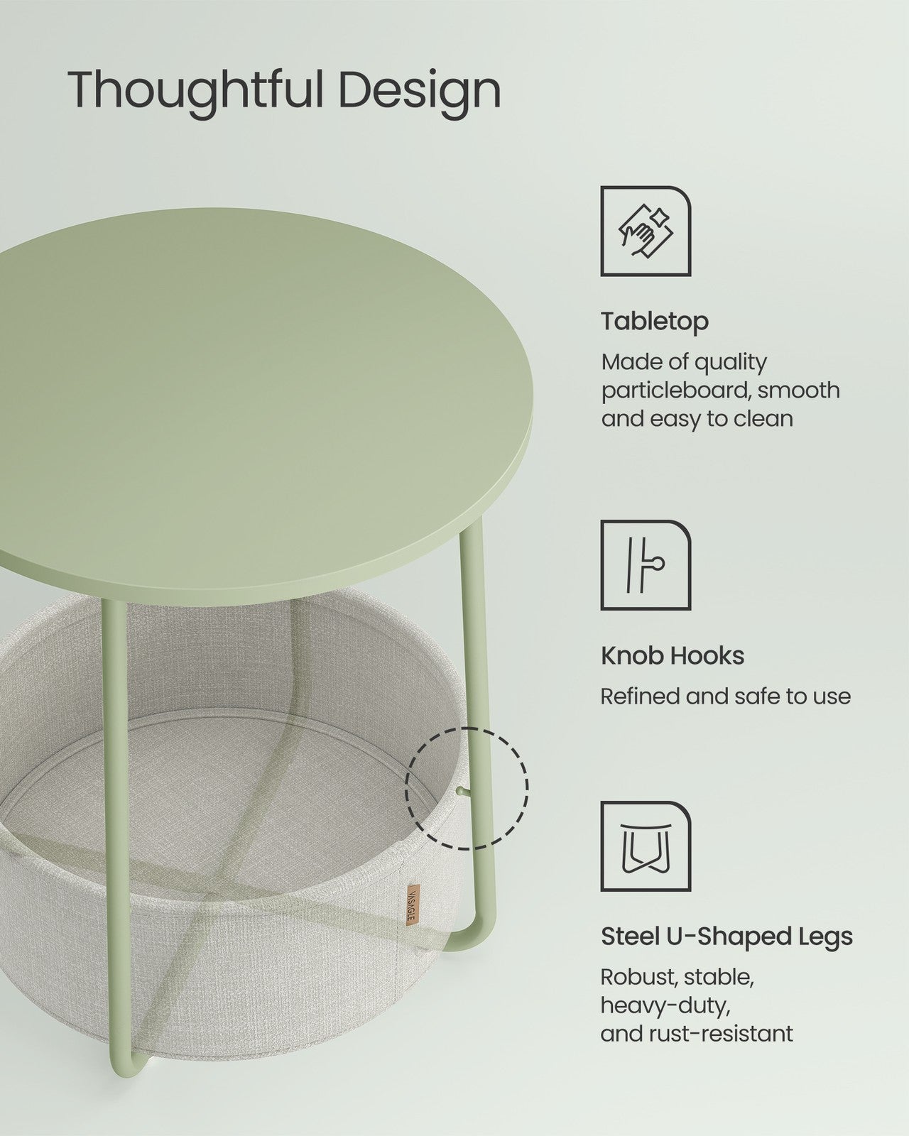 Round End Table with Fabric Basket - image 21