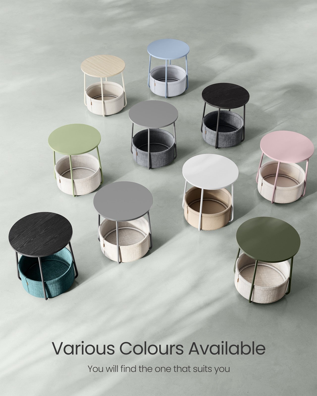 Round End Table with Fabric Basket - image 24
