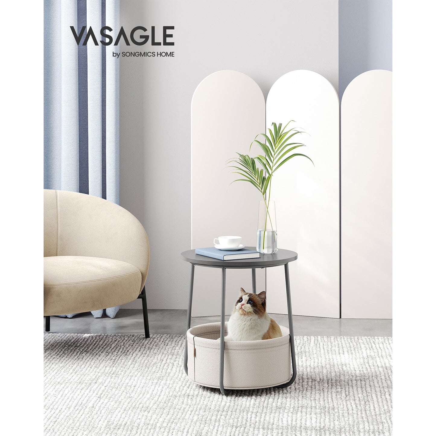 Round End Table with Fabric Basket - image 2
