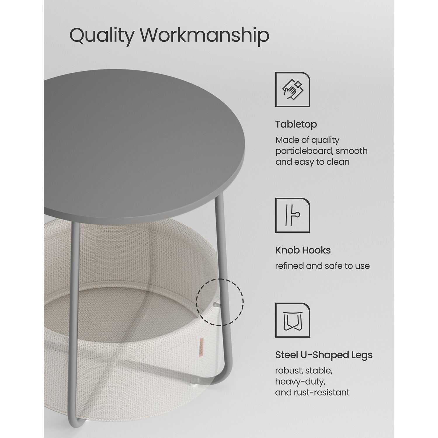 Round End Table with Fabric Basket - image 5