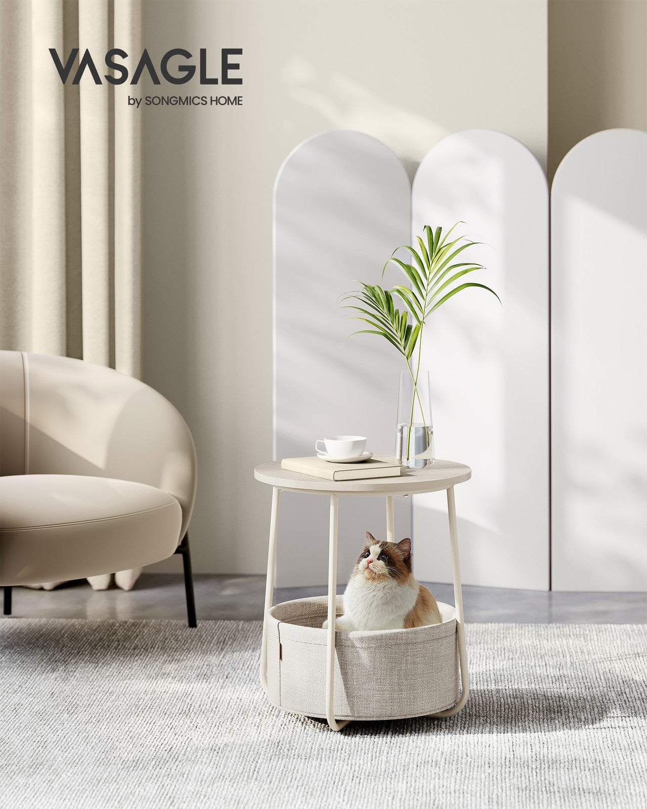 Round End Table with Fabric Basket - image 26