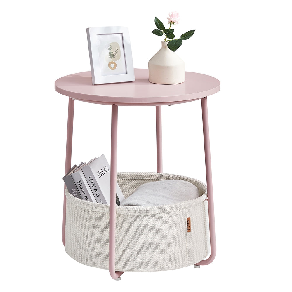 Round End Table with Fabric Basket - image 1
