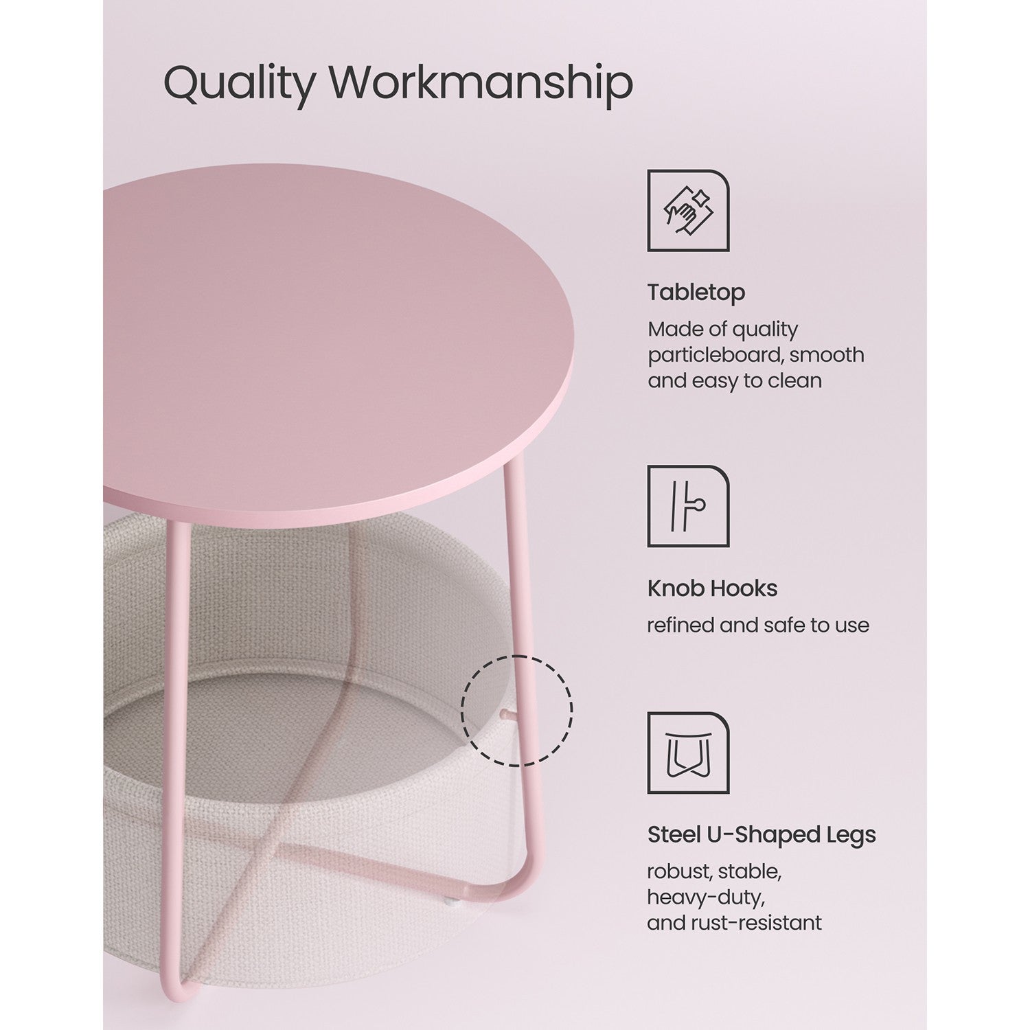 Round End Table with Fabric Basket - image 5