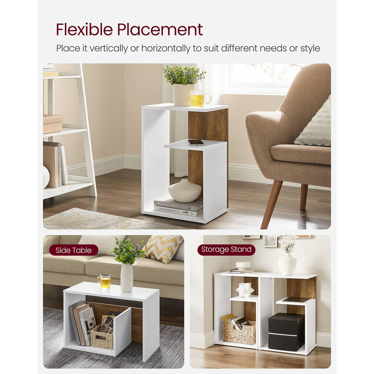 Side Table, Bedside Table, Open Storage, Can Be Used Vertically or Horizontally, Modern, 30 x 40 x 60 cm - image 5