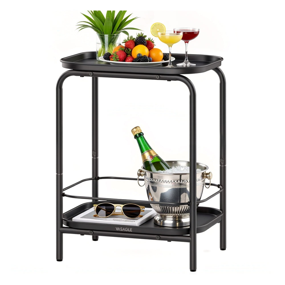 2-Tier Metal Side Table with Tray Surface Ink Black - image 1
