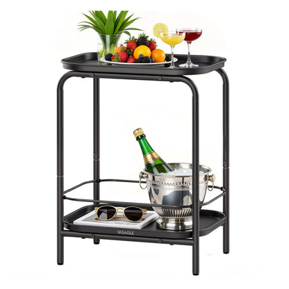 2-Tier Metal Side Table with Tray Surface Ink Black - image 1