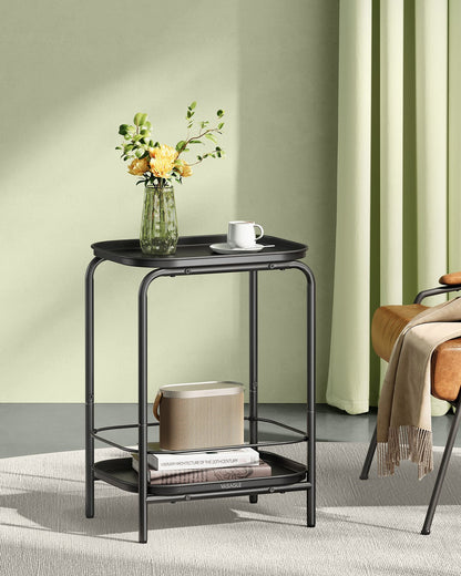 2-Tier Metal Side Table with Tray Surface Ink Black - image 2