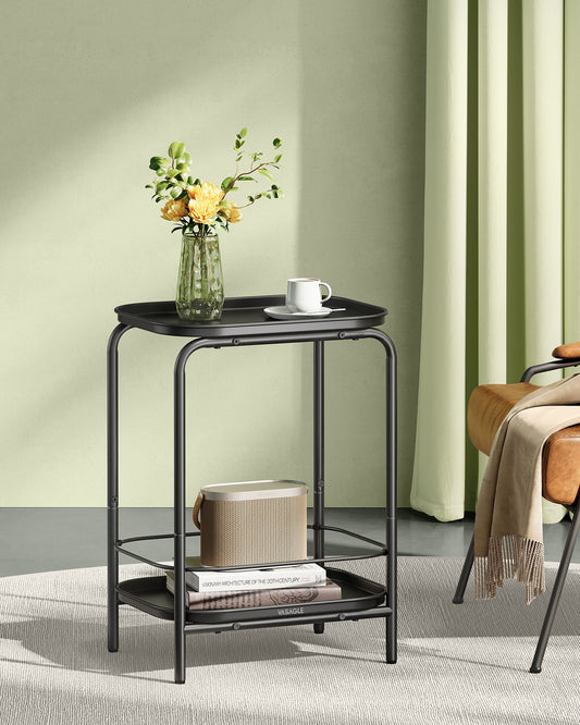 2-Tier Metal Side Table with Tray Surface Ink Black - image 2