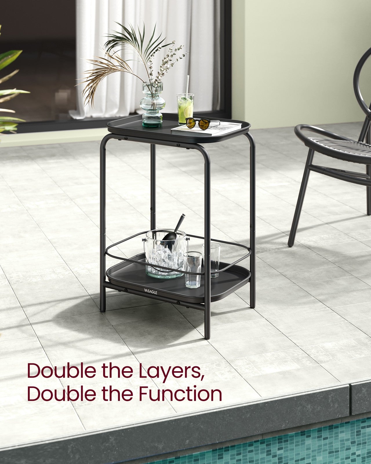 2-Tier Metal Side Table with Tray Surface Ink Black - image 3