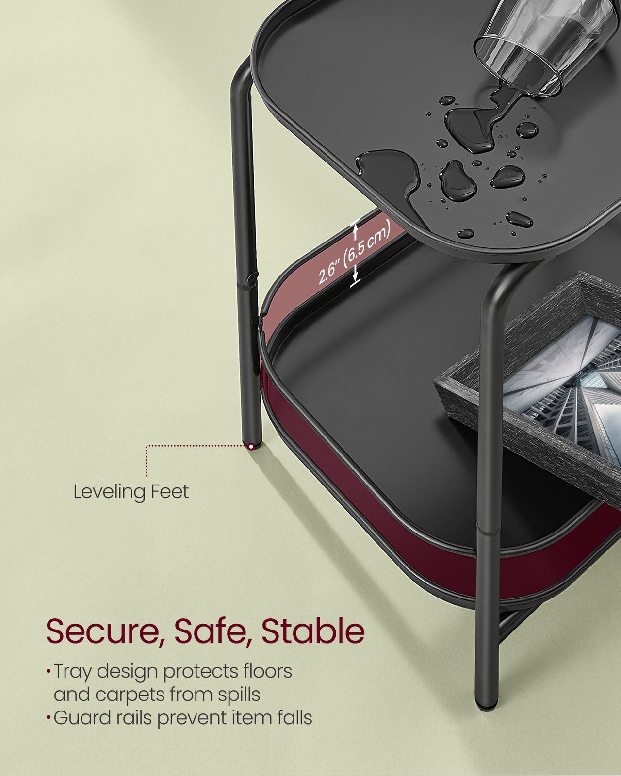 2-Tier Metal Side Table with Tray Surface Ink Black - image 5